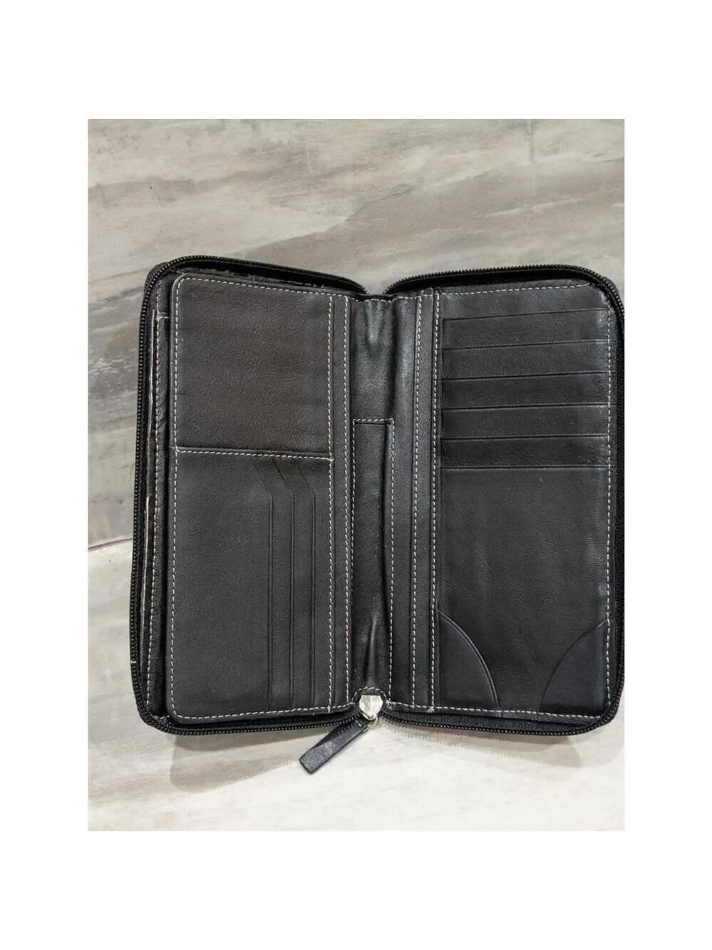 Lodis Black Leather Men's Zip-Around Wallet with Multiple Card Slots
